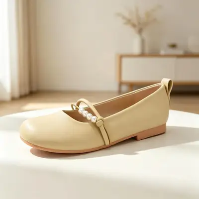 Red Jingyan Genuine Leather Flat Shoes for Women 2026 Spring and Summer New Fashion Pearl Shoes to Match Skirts Non-Slip Soft Sole Mary Jane Shoes