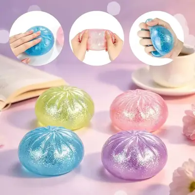 Cross-Border Popular Stress-Relief Squeeze Toy Tpr Steamed Bun Gelatin Maltose Glitter Dumpling
