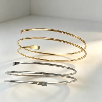 European and American Exaggerated Punk Arm Bracelets, Hollow Multi-Layer Smooth Arm Rings, Snake-Shaped Metal Open Bracelets Wholesale for Women