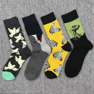 Happysocks Socks Men's Diamond-Shaped Geometric Colorful Mid-Calf Socks Moisture-Wicking Cartoon All-Season Trendy Socks