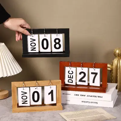 New Creative Dining Table Decoration Wooden Flip Calendar Ornament Nordic Minimalist Desk Calendar High Aesthetic Value
