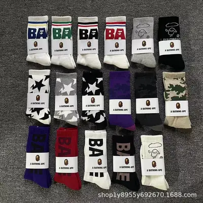 Japanese-Style Ape Head Socks Bape Unisex Sports Training Trendy Socks with Towel Bottoms Colorful Couple Socks Wholesale