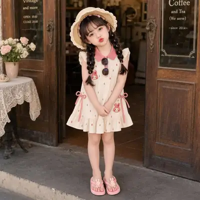 Baby Cartoon POLO Dress Summer Outfit Children's Princess Dress Girls' Little Kids' Flutter Sleeve Dress Summer 2026 New Style for Girls