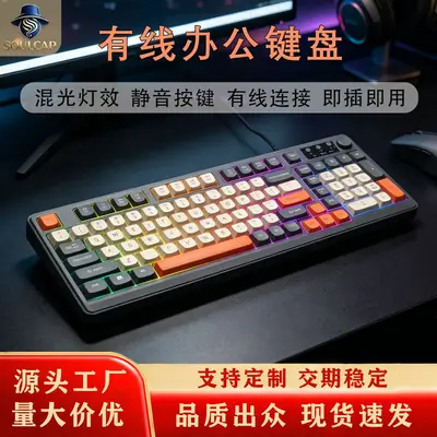 Factory wholesale 98-key wired keyboard with colorful backlight, silent, for office and gaming use, computer desktop and laptop accessories