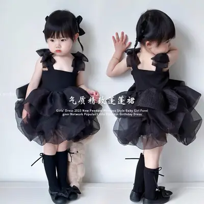 Girls' New Summer Princess Dress, Children's Strap Puffy Dress, Baby's Birthday Dress, Stylish Mesh Dress