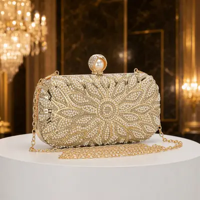 Wholesale cross-border hot-selling vintage rhinestone pearl evening clutch bag, dress bag, bridal and bridesmaid crossbody bag