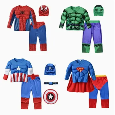 Halloween children's muscle costumes: Captain America, Hulk, Superman, Spider-Man outfits, cosplay costumes for performances