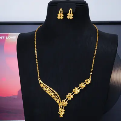 Middle Eastern Dubai floral necklace and earring set, gold-plated, for brides, weddings, cross-border sales, non-fading, and extravagant for banquets
