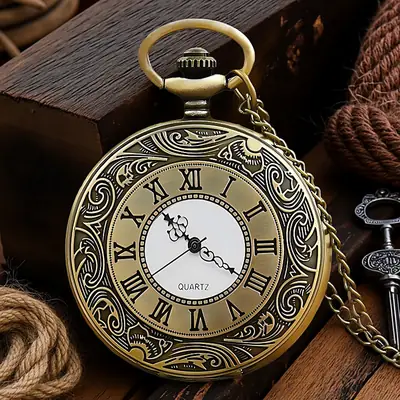 Wholesale Personalized Hollow-Out Vintage Pocket Watch Flip-Top Quartz Watch Creative Dial Vintage Pocket Watch Unisex