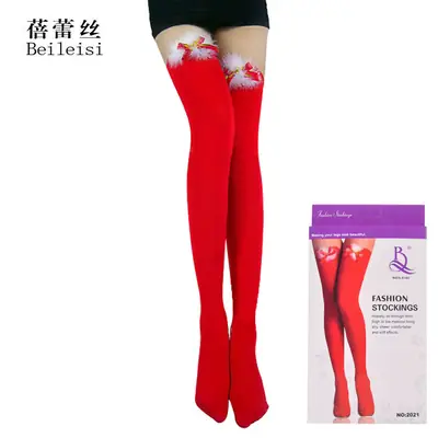 Beileisi Christmas outfit bow stockings 2021 sexy stockings thigh socks New Year socks Red