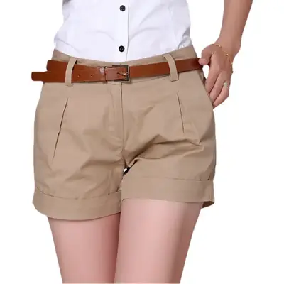 Women White Casual Shorts with Belt