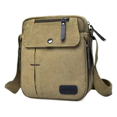 Men's Canvas Crossbody Bag Tan Multi-compartment Travel Bag