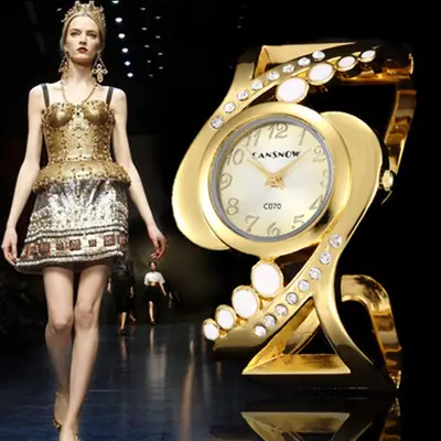 Cansnow Gold Quartz Watch for Men Women Korean Fashion