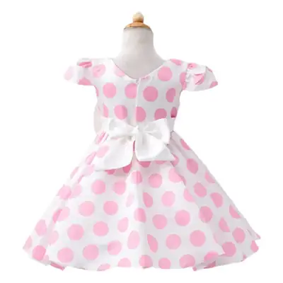 Navy Blue Polka Dot Bow Belt Dress for Girls