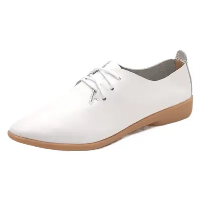 Korean style versatile new women's shoes student White shoes nurse shoes leather shoes lace-up pointed flat shoes factory direct sales