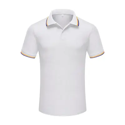 Men White Polo T-Shirt Short Sleeve Lapel