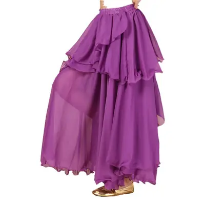 Blue Chiffon Four-Layer Belly Dance Dress for Women