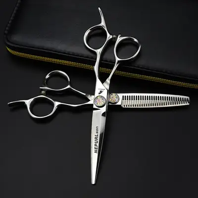 Neptsen Hair Scissors 6.0 Inch Big Gems Flat Tooth Barber Scissors Thin Cutters