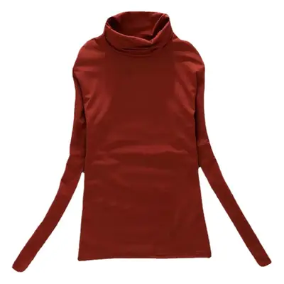 Brown Fleece T-Shirt Long Sleeve Slim Fit High Collar