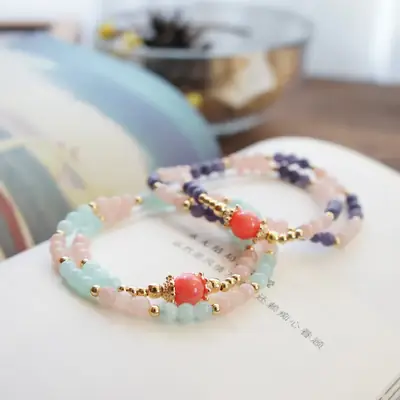 Korean Style Double Bracelet Women's Beaded Jade Rice Topaz