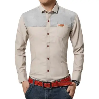 Jucai Men's Light Blue Slim Fit Long Sleeve Shirt
