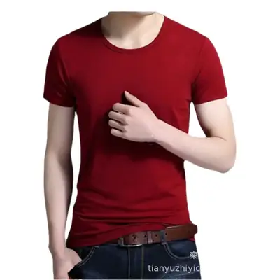 Men's Red Cotton Short Sleeve T-Shirt Summer Cool Soft