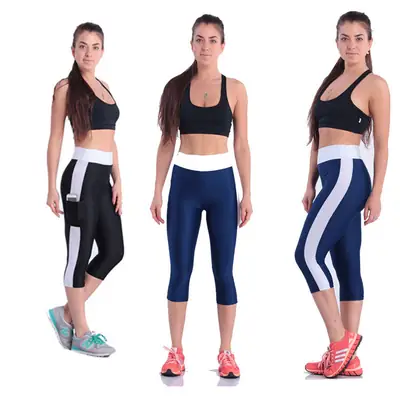 Women Blue White Yoga Leggings High Waist Elastic Sports Pants
