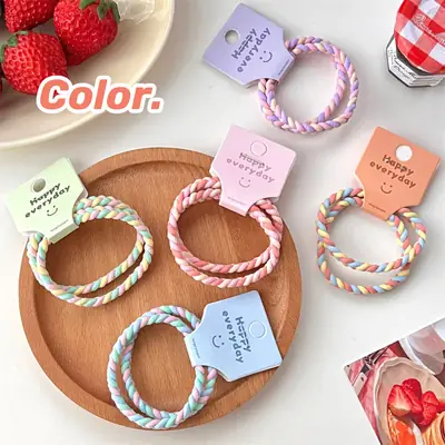 Pink Braided Hair Rope for Girls High Ponytail