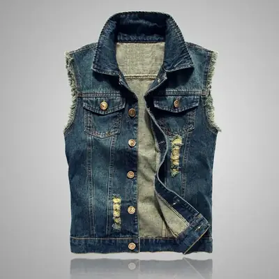 Men Sleeveless Denim Vest 2025 Slim Fit Plus Size