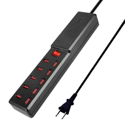 White 10-Port USB Charger for British & American UK Mobile Phones