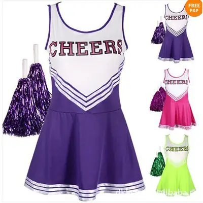 Women Cheerleader Set Purple White Sleeve Top Skirt