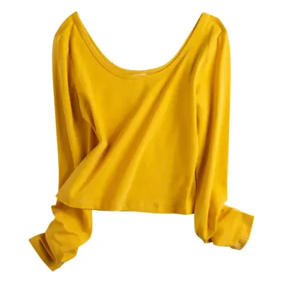 Women Slim Fitting Red Long Sleeve Top with Double U Neck