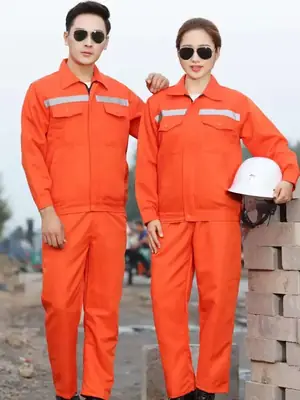 Men Women Red Polyester Work Suit Reflective Strips