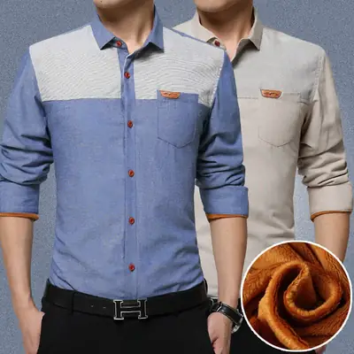 Men's Fleece Lined Long Sleeve Shirt Blue Gray