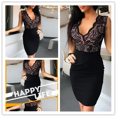 Black Lace Hip Dress Women's 2023 Cross-Border