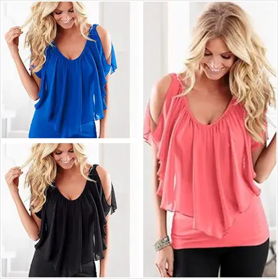 Black Chiffon Stretch Shawl with Deep V-Neck