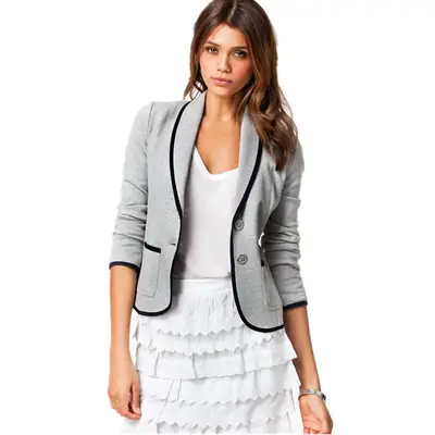 Women's Grey Button Front Draped Jacket Small