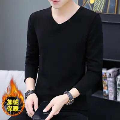 Men Fleece Lined Long Sleeve V Neck T-Shirt Grey