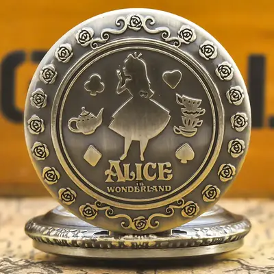 Alice Wonderland Vintage Anime Pocket Watch for Women