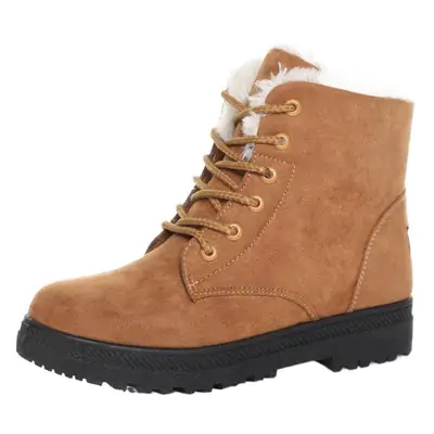 Women's Cross-Body Fur Cotton Snow Boots Tan Plus Size