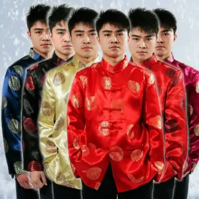 Big Red Chinese Tang Coat Work Men's Top