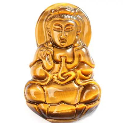 Yellow Tiger Eye Stone Buddha Ball Chain Guanyin Jade Pendant Men's Tiger Eye Stone Guanyin Necklace