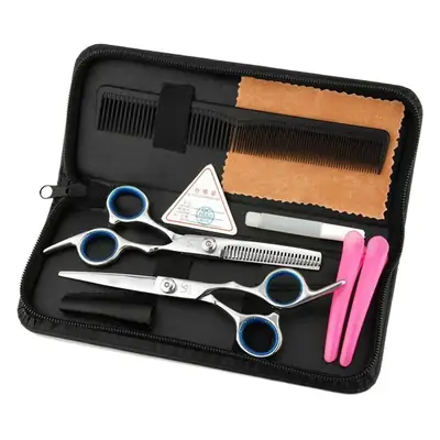 Haircut Tools Set with Blue Scissors and Pink Brush