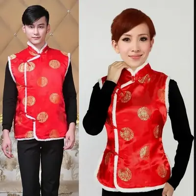 Red Quilted Ethnic Waistcoat Vest for Men