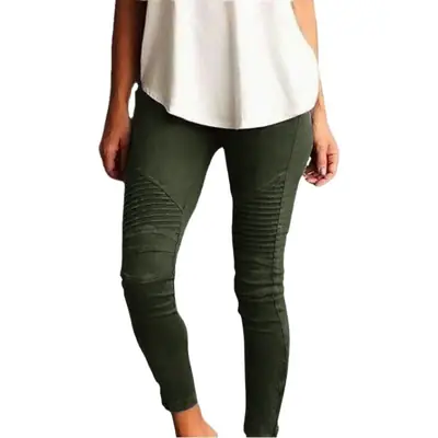 Women's Slim Fit Elastic Pants Olive Green Casual