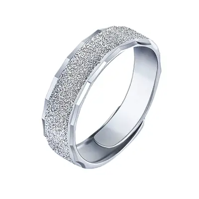 Platinum Plated Flash Sand Open Frosted Ring for Men