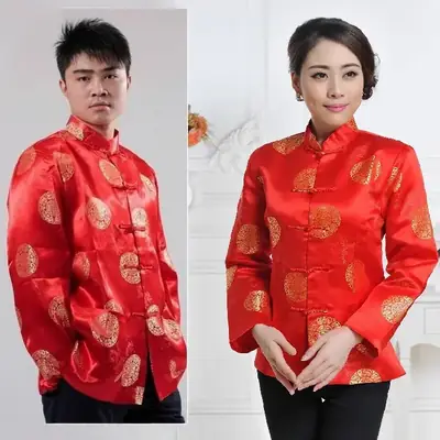 Red Long Sleeve Hanfu Chinoiserie Jacket for Men