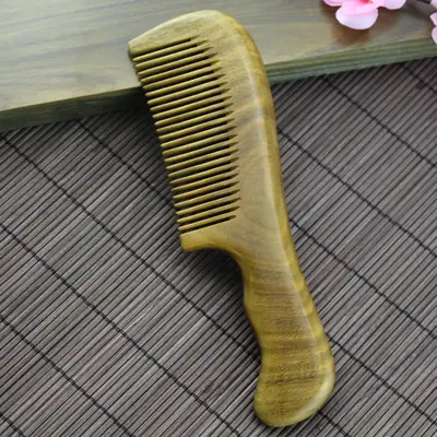 Natural Green Sandalwood Hair Loss Comb Long Handle