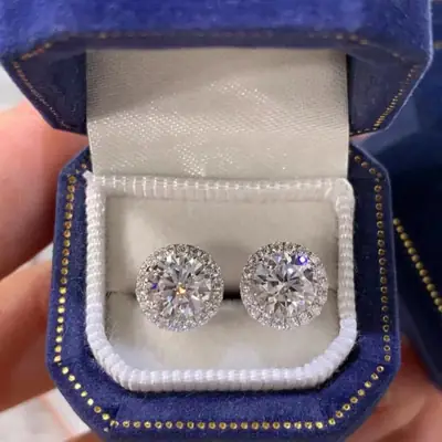 New S925 Sterling Silver Zircon Earrings Back Hollow Transparent