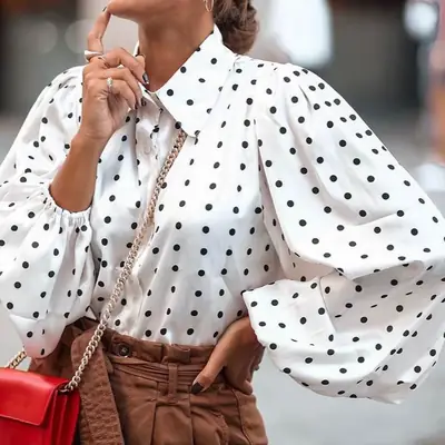 Women's Chiffon Lapel Shirt Polka Dot Loose Fit